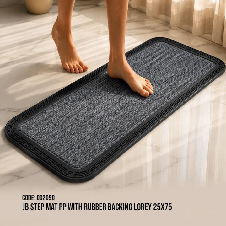 JB Step Mat PP With Rubber Backing Lgrey 25x75